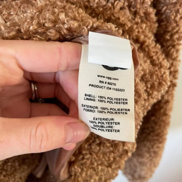 UGG Kaley Jackeline Camel Teddy Bear Oversized Jacket Zip Up Fur Coat Size Small - Picture 10 of 10